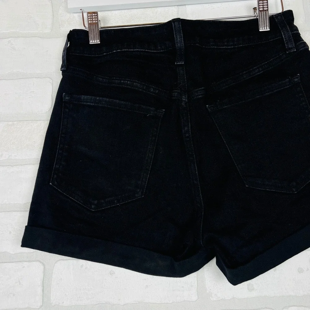 Old Navy Women's High Waisted Black Denim‎ Cuffed Jean Shorts Dark Wash Size 4
